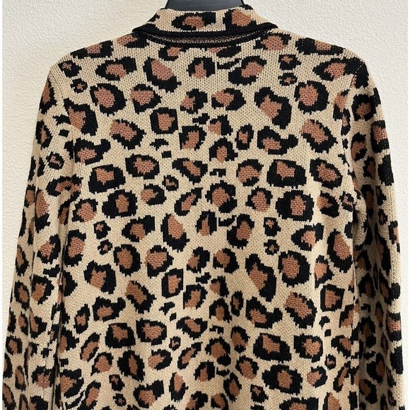 Talbots Leopard Cardigan Knit Blazer Size XS Wool Blend Tan NEW - Picture 8 of 10